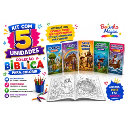 Kit 5 Livrinhos Bíblicos Infantil Para Colorir Lembrancinha Festa Criança Educativo