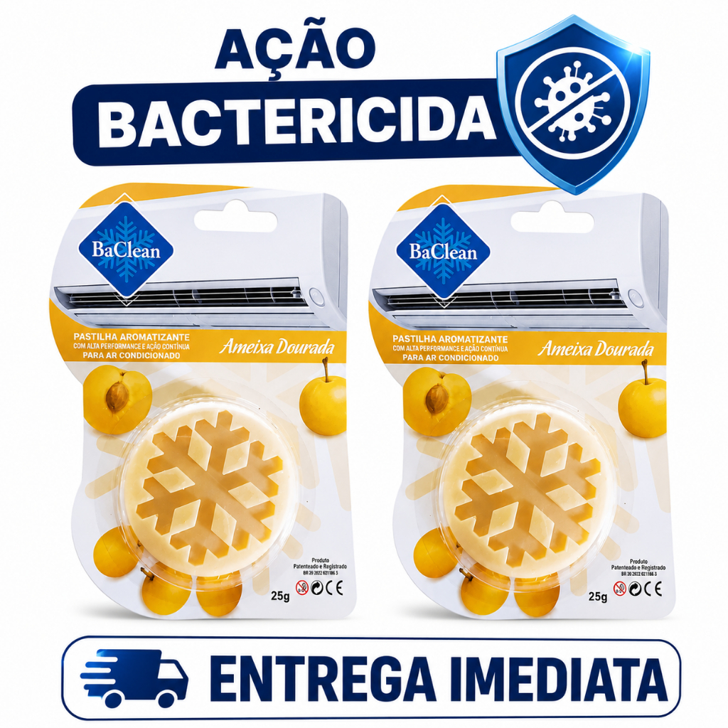 KIT 2PASTILHAS AROMATIZADORA BACTERICIDA AR CONDICIONADO AMEIXA DOURADA