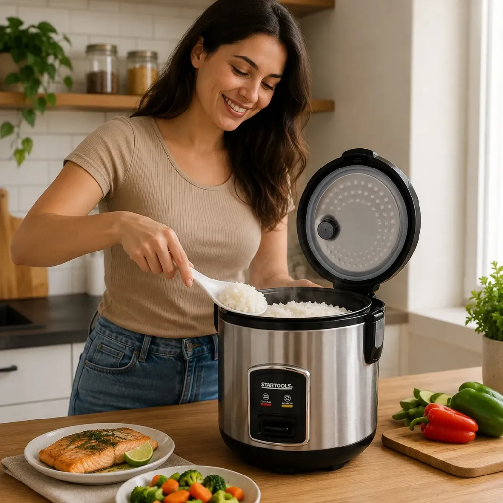 Panela Elétrica De Arroz Inox 5 Xícaras 400w Legumes Cozinha Antiaderente Multifuncional Moderno