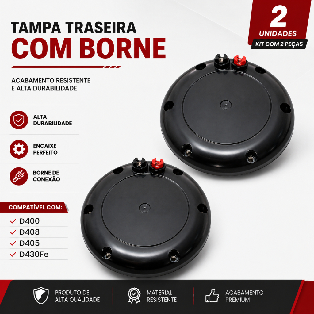 Kit 2 Tampa Traseira Corneta D400 D405 Com Borne Promoção Som Automotivo Profissional e Residencial