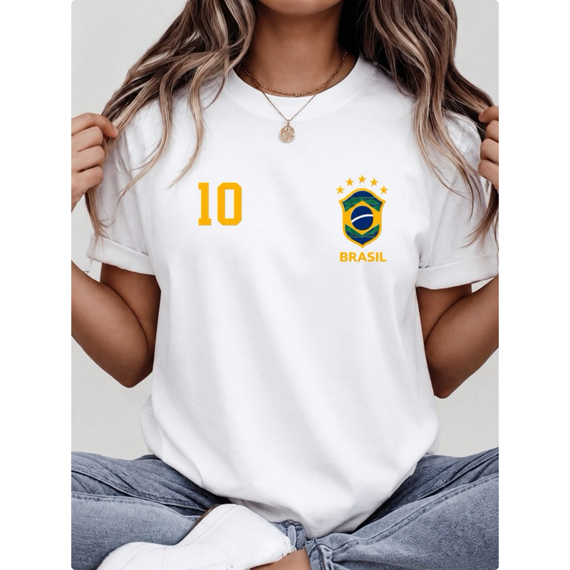 Camiseta Feminina Camisa 10 Brasil T-shirt 100% Algodão Copa Do Mundo Brasil  Campeão
