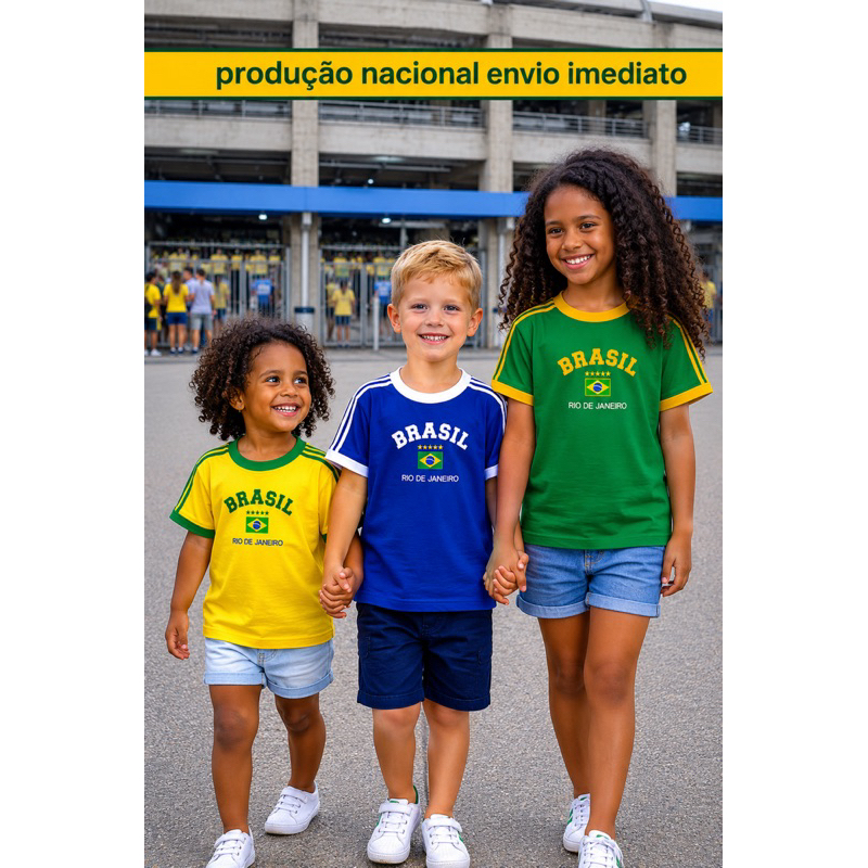 Blusa do Brasil Retrô Infantil Bordada menina e menino presente criança copa