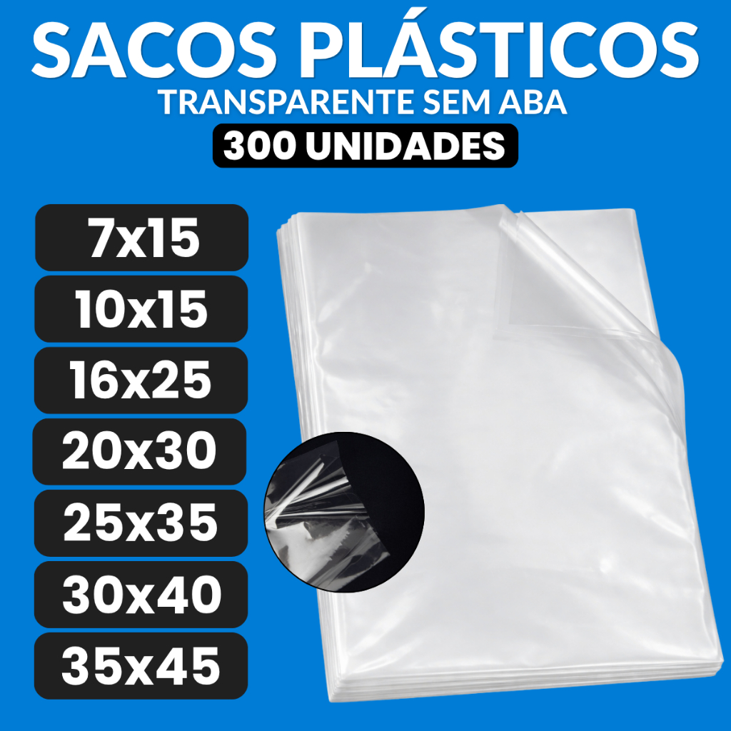 Kit 300 Unidades De Saco Transparente Polipropileno Sem Aba Adesiva Resistente Premium Brilhoso