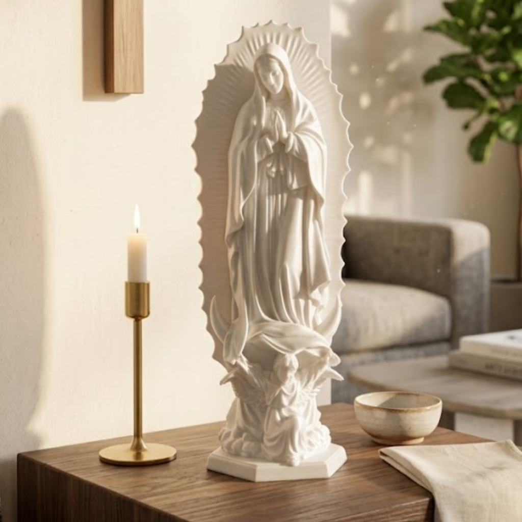 Nossa Senhora Guadalupe 15cm Imagem 3D Escultura Sacra Católica Altar Fé Devoção Oratório Detalhada