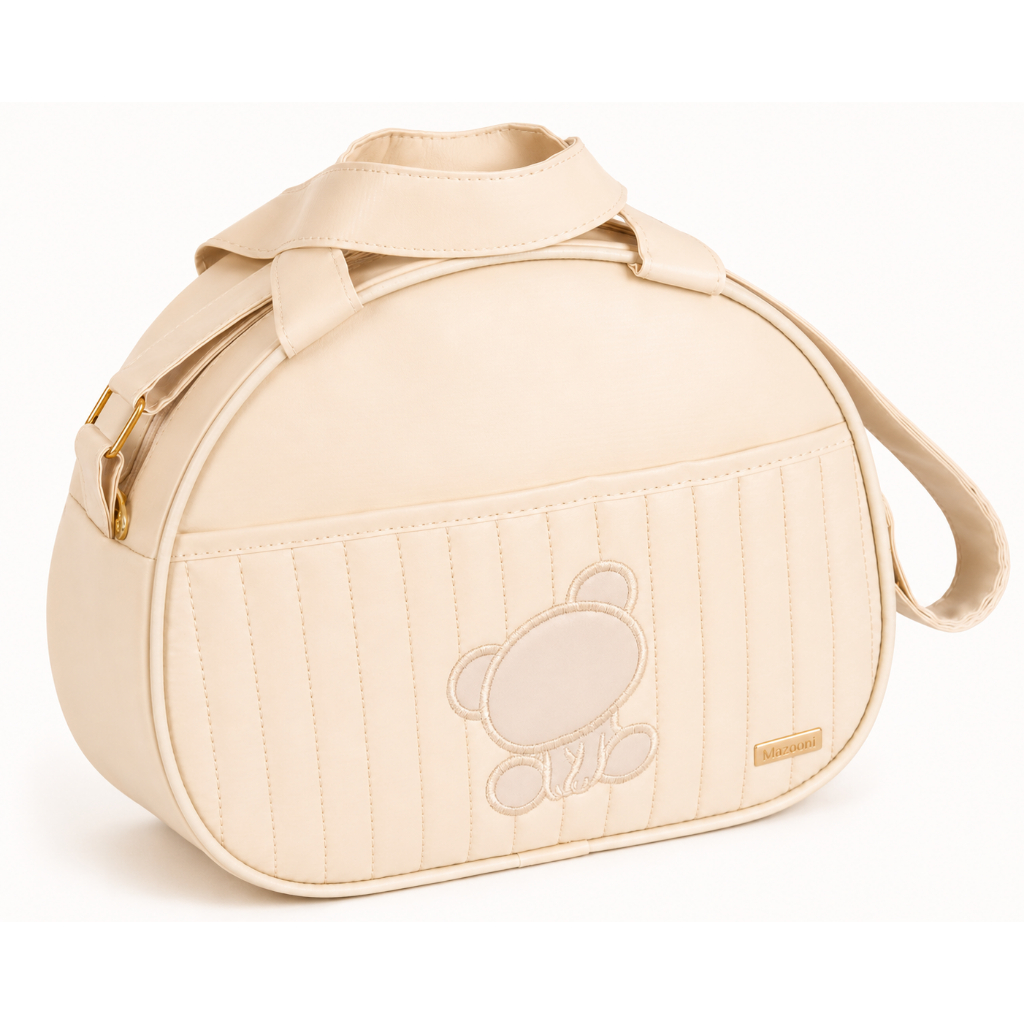 Bolsa Maternidade pequena Bege com Urso Bordado Bege