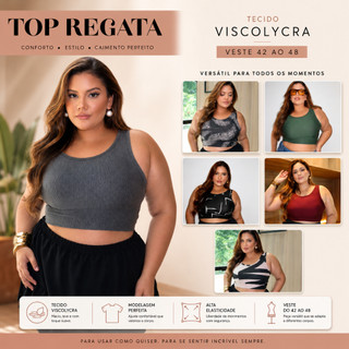 Top Regata Feminino Plus Size Academia Verão Casual Croped Elegante Versátil Tamanho Unic…