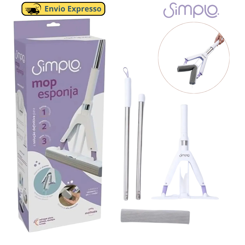 Mop com Refil Espuma Esponja de Pva Sistema de Prensa Simplo - Mop Esponja