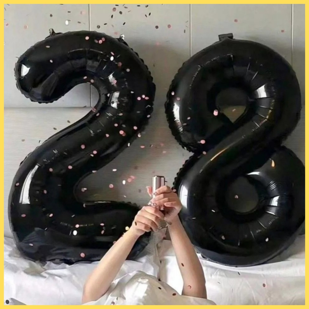 Kit 2 Balão Preto Grande 32Pol 80cm Metalizado Número Balões Grande Bexiga Para Aniversário Festas
