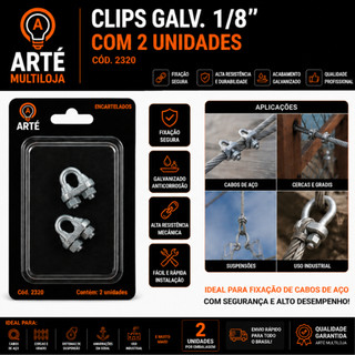 Clips Galvanizado 1/8" - Encartelado - Grampo Tipo U Alta Resistência Arte Multiloja