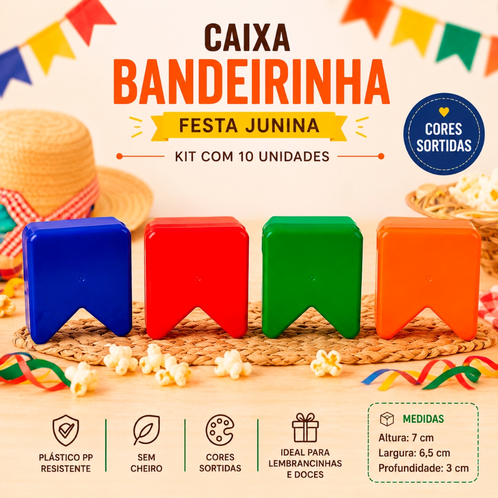 Caixa Bandeirinha Festa Junina Colorida Lembrancinha Decorativa doces Arraiá Kit 10