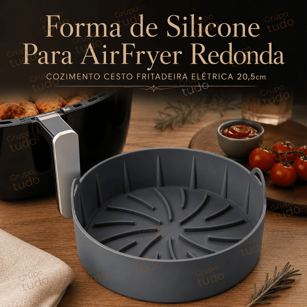 Forma de Silicone Para AirFryer Redonda Cozimento Cesto Fritadeira Elétrica 22cm