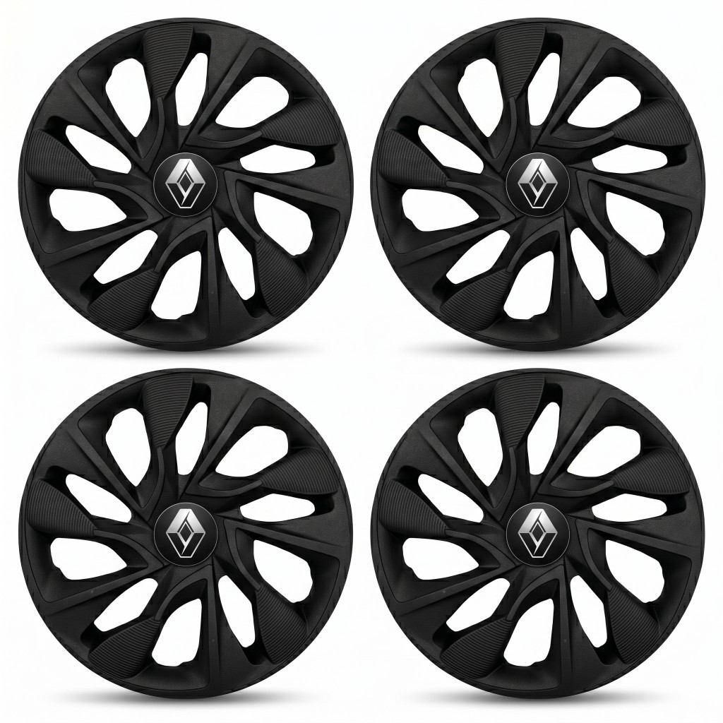 Jogo Calota DS4 Renault Preto Fosco Captur Symbol Scenic Megane Logan Laguna Kangoo Fluence Duster Clio