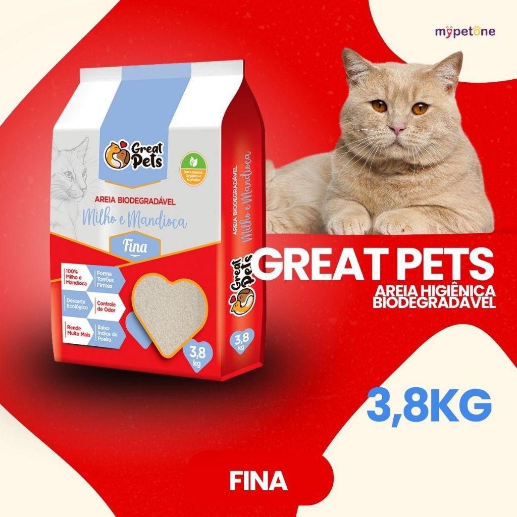 Areia de Gato 3,8Kg Fina Biodegradável Great Pets