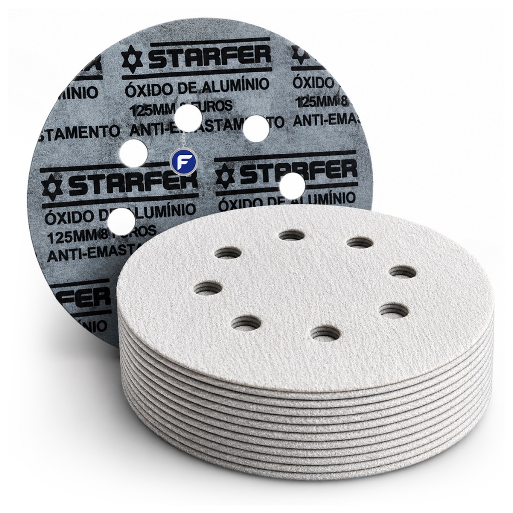 Kit 10 Unidades Disco Lixa Velcro Pluma 125mm Lixadeira Roto Orbital Para Ferro Metal Madeira Massa