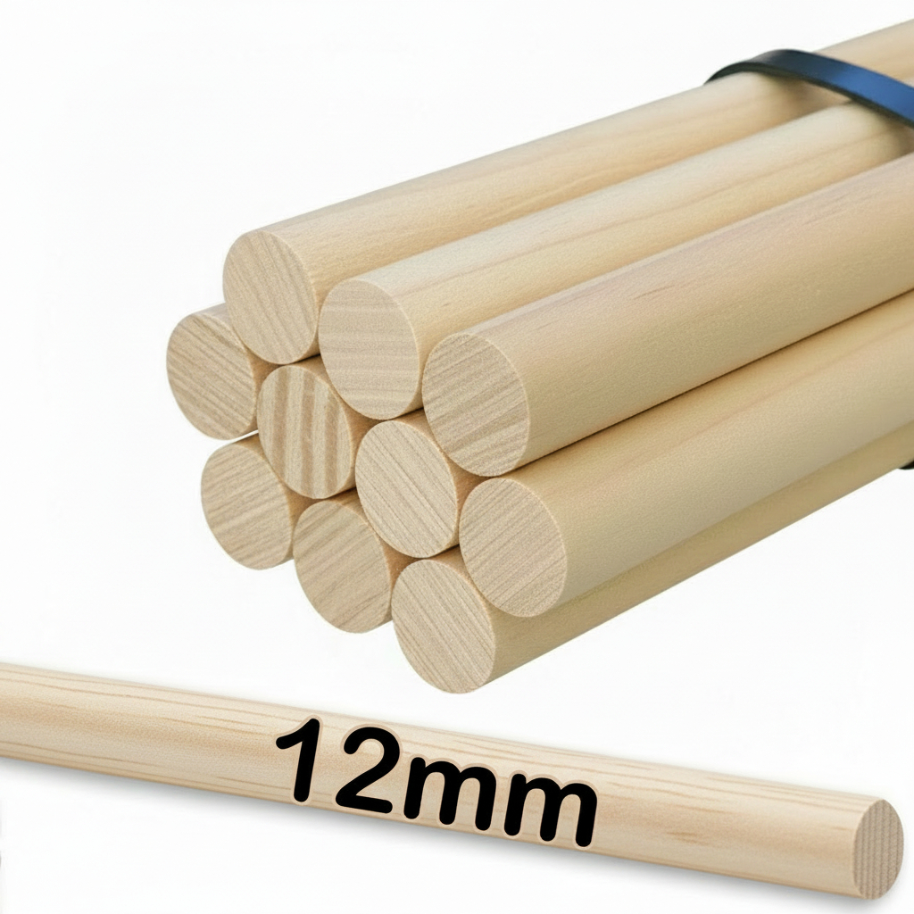 Kit 10 Poleiro de Madeira Pinus 12mm | Ideal para Aves + Artesanato e Macramê Vareta Bastão Cavilha