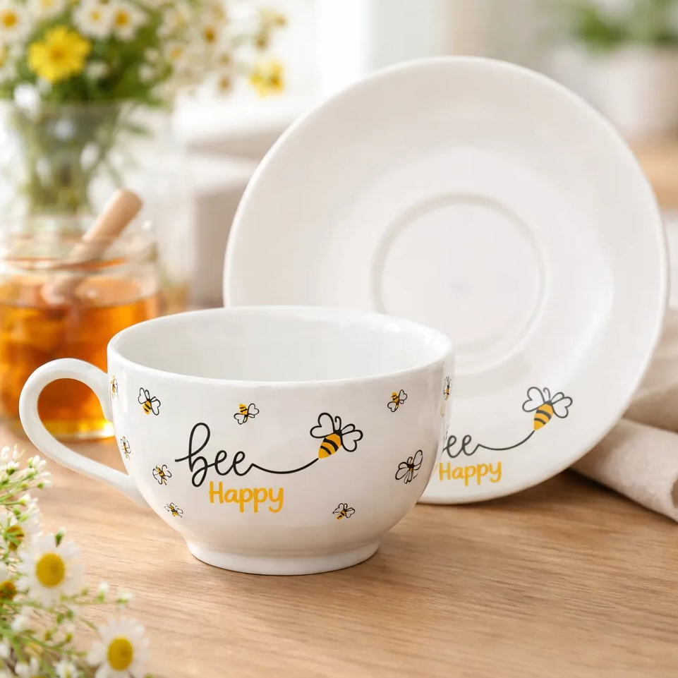Jogo de 6 Xícaras com Pires de Porcelana Honey Café e Chá 160ml Hauskraft