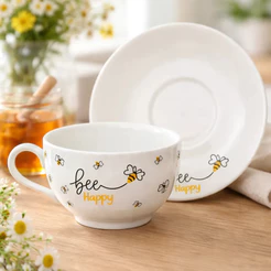Jogo de 6 Xícaras com Pires de Porcelana Honey Café e Chá 160ml Hauskraft