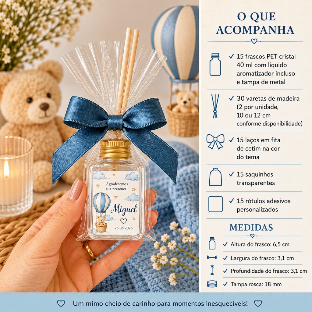15 Lembrancinha Personalizada | Mini Difusor Aromatizador Aniversário Casamento Noivado Maternidade Chá de Bebê Batizado