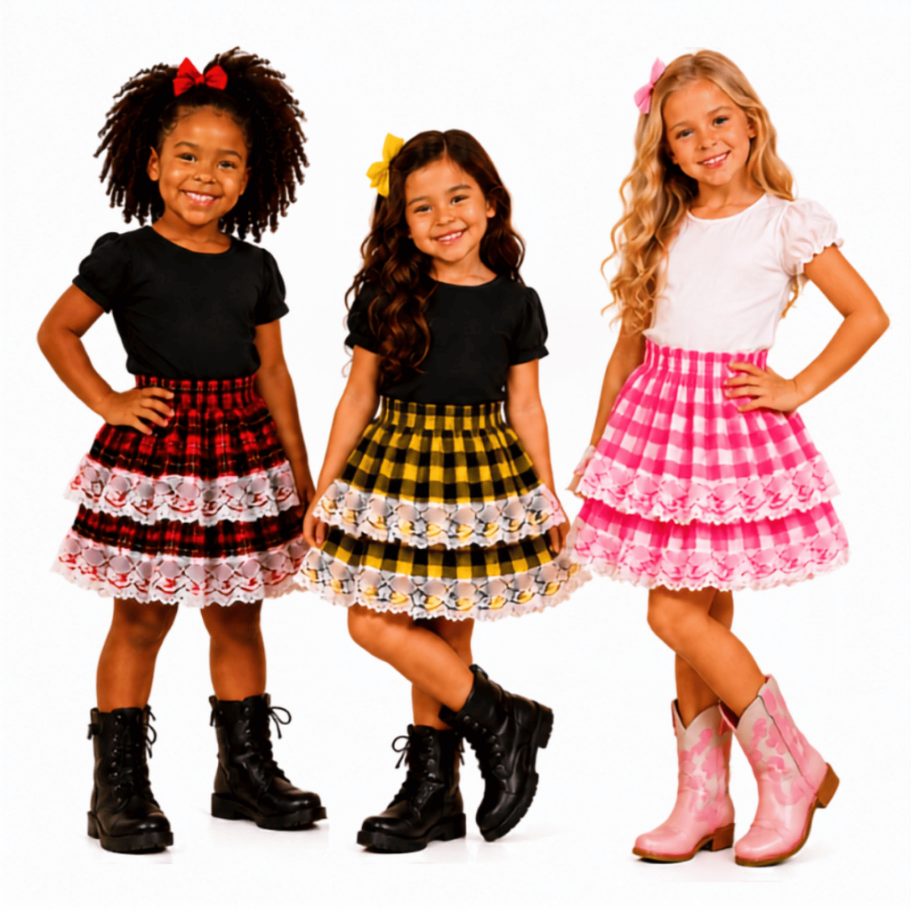 Saia Rodada Caipira Charme Renda Infantil Menina Festa Junina Quadrilha Arraiá São João 04, 06, 08