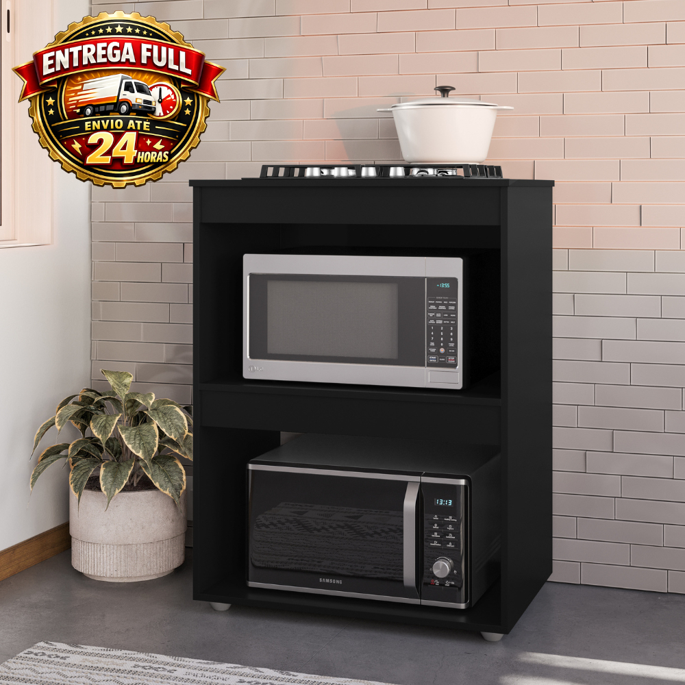 Envio Imediato - Balcão Para Cooktop Adriana  4 e 5 Bocas Preto Moderno Cozinha Armário Organizador 2 Nichos - Moblyar