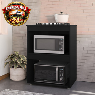 Envio Imediato - Balcão Para Cooktop Adriana  4 e 5 Bocas Preto Moderno Cozinha Armário Organizador 2 Nichos - Moblyar