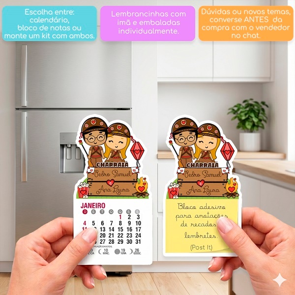 LAMPIÃO E MARIA BONITA MINI CALENDÁRIO E BLOCO DE NOTAS PARA LEMBRANCINHA DE FESTA E CHARRAIÁ