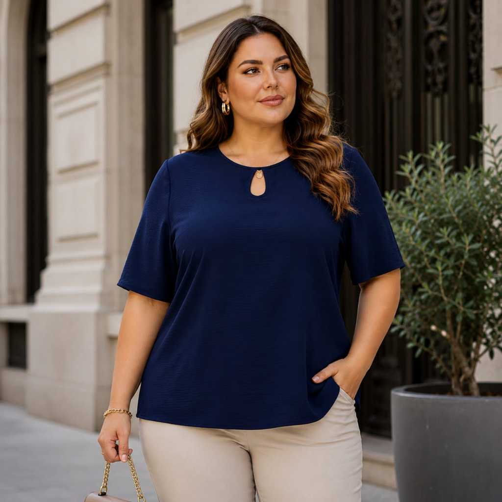 blusa feminina plus size manga curta elegante pronta entrega