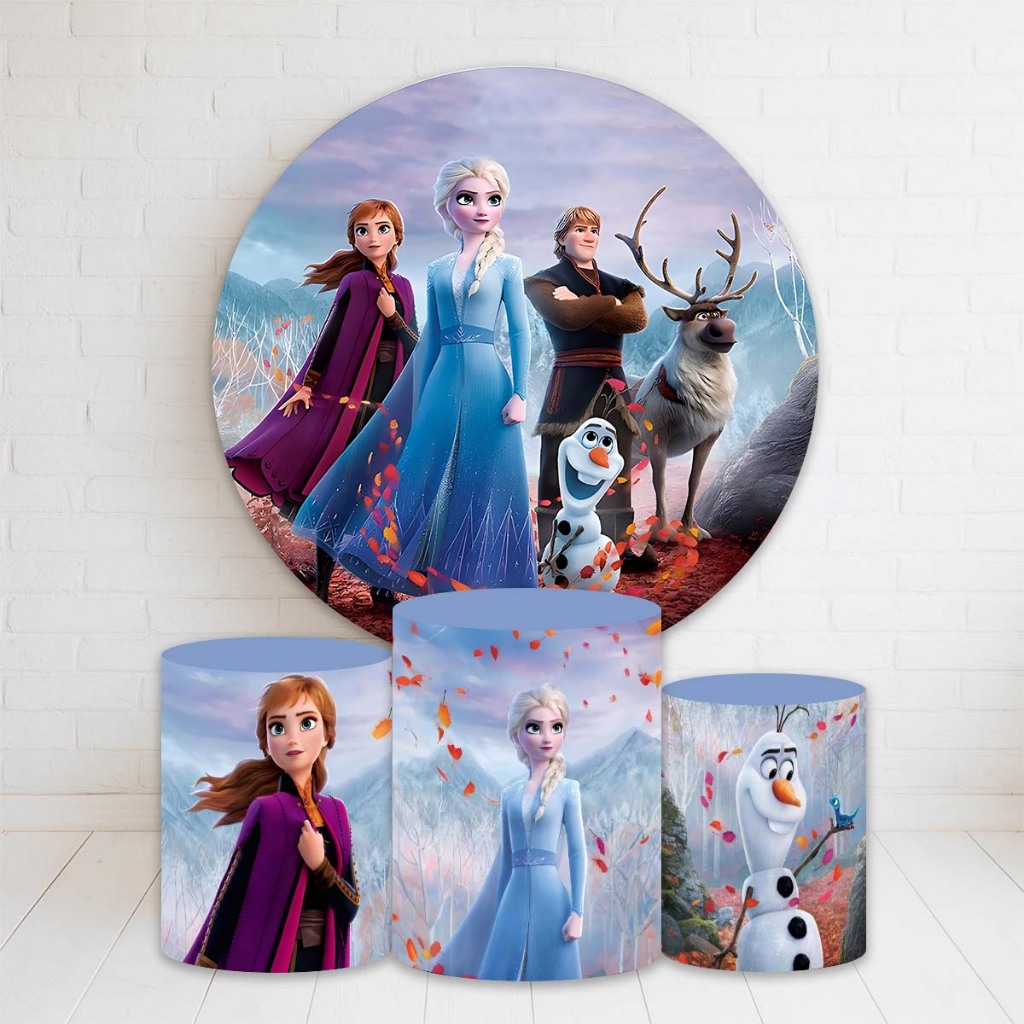 Kit Painel Redondo + Trio Capas Cilindro Sublimado 150x150 Completo Varios Tema froze