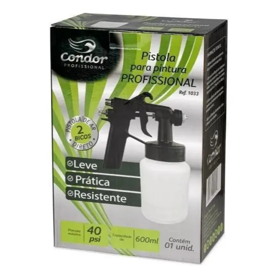 Pistola Pintura Profissional Ar Direto 600ml 1033 Condor Fácil Regulagem Pintura Uniforme Resistente