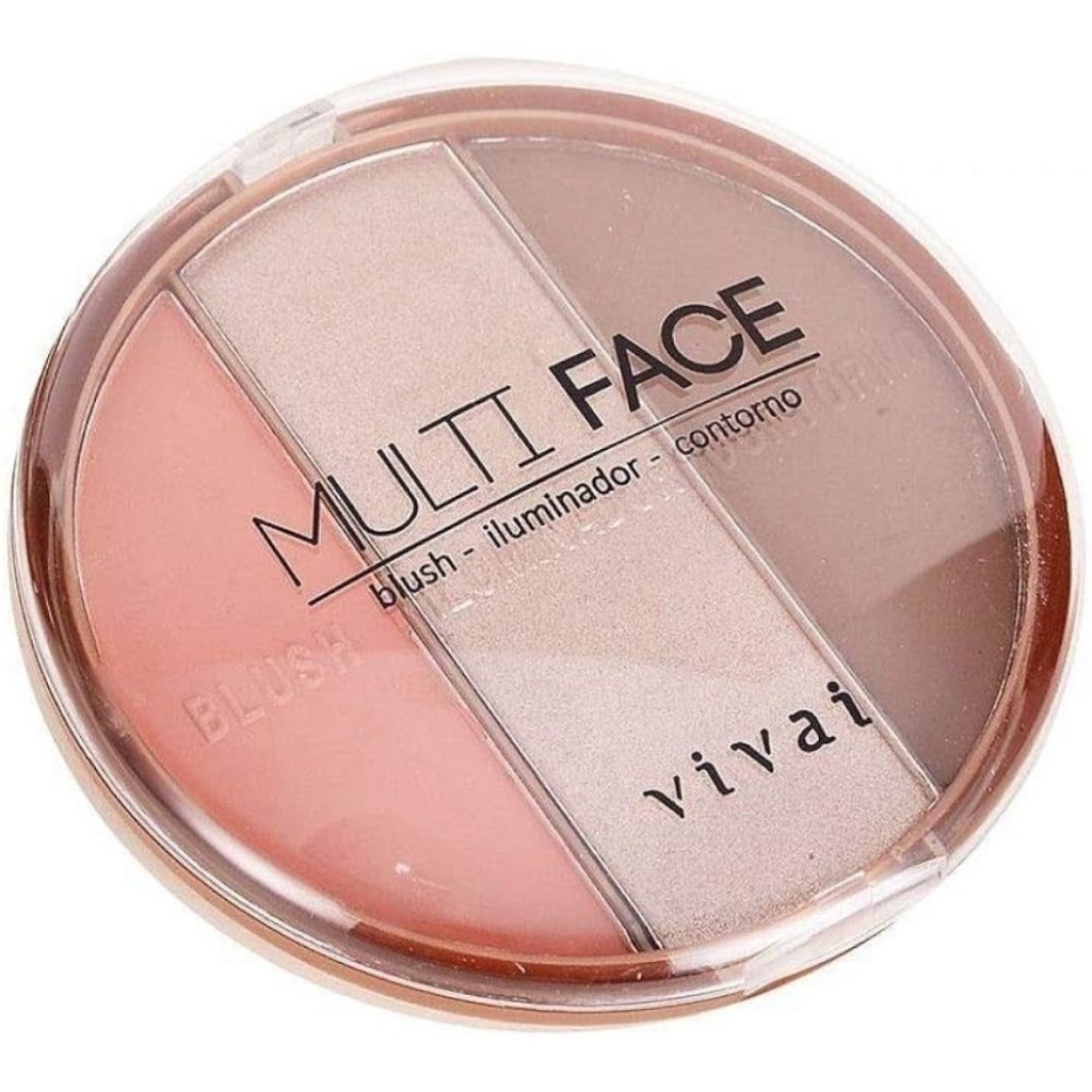 Paleta Multi Face Vivai 3 em 1 Blush Iluminador Contorno Maquiagem Facial Portatil