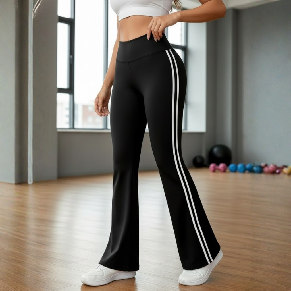 Calça Feminina Flare Bailarina Com Listras Laterais Moda Tendência