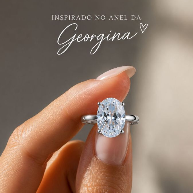 Anel Solitário Feminino Pedra Oval 14mm Ajustável Ouro Branco Zircônia Premium
