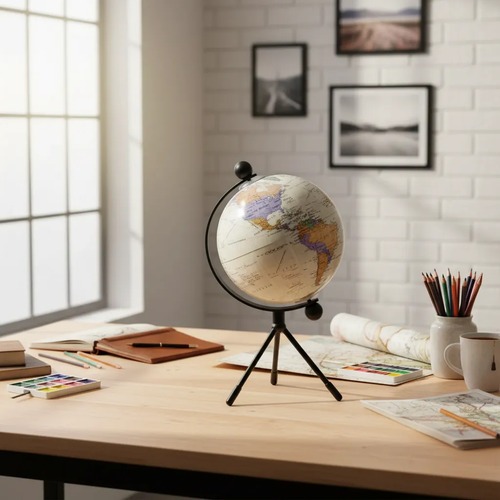 Globo Terrestre Decorativo Giratório Com Tripé Preto 17,5 cm Mapa Mundi