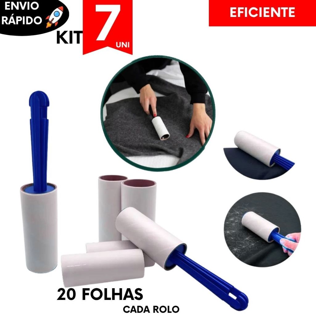 Kit Utilidades Rolo Removedor de Pelos Descartável Adesivo Limpa Roupas Sofá Estofado Carro Pet Fiapos