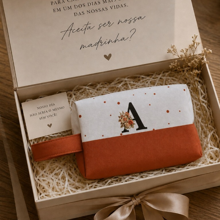 Necessaire Box Com Alça Personalizada Com Inicial Pronta Entrega Necesser Madrinha de Casamento Convite Noiva