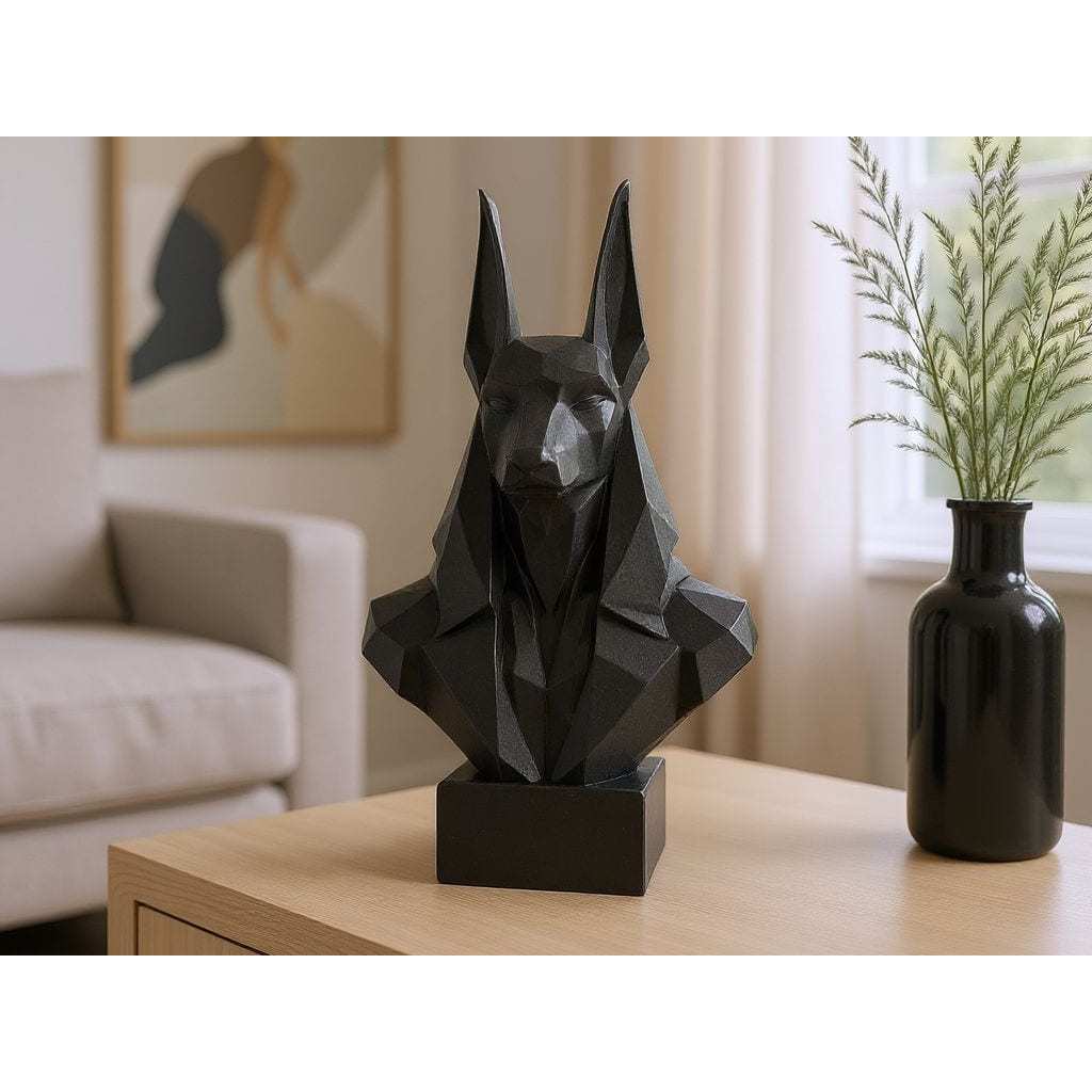 Busto Estátua Deus Anúbis Egípcio Estilo Low Poly Escultura Decoração Moderna e Elegante