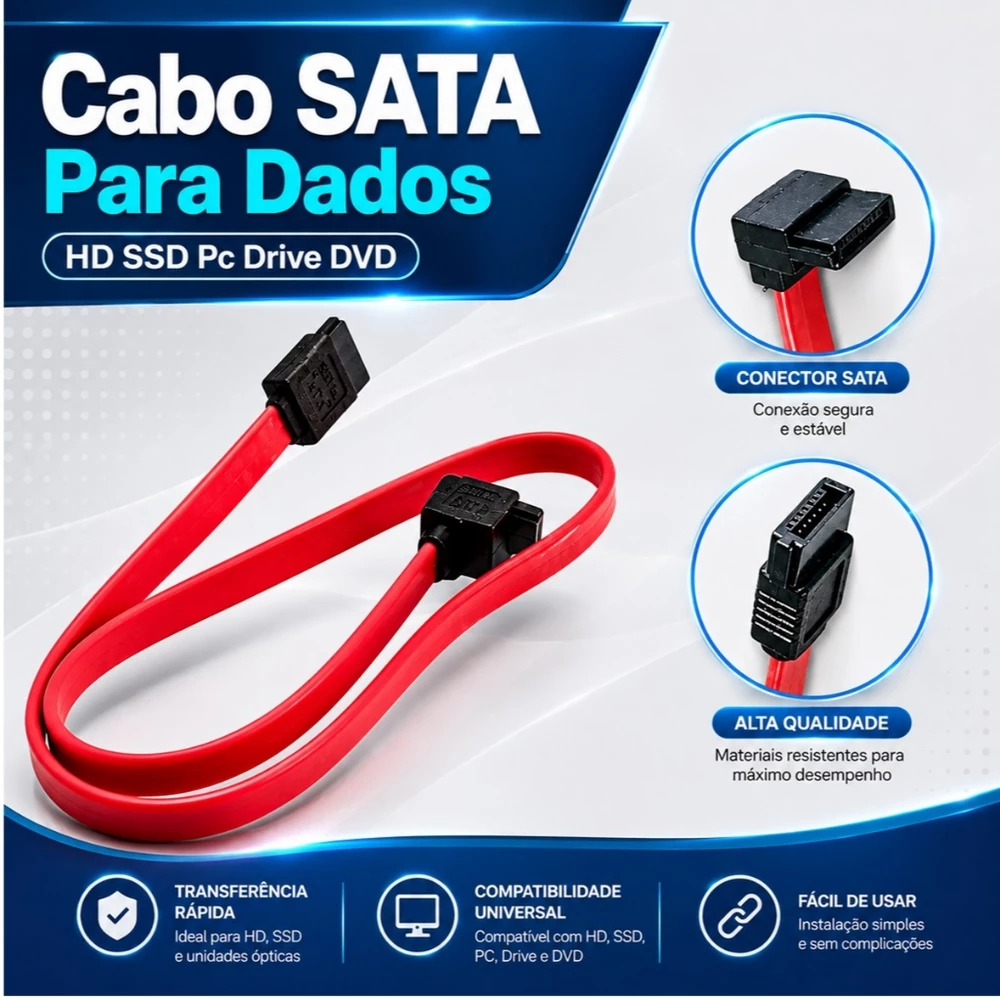 Cabo SATA Para Dados HD SSD Pc Drive DVD 45cm Alta Velocidade