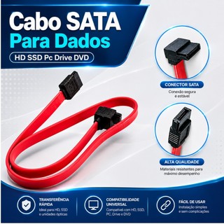 Cabo SATA Para Dados HD SSD Pc Drive DVD 45cm Alta Velocidade
