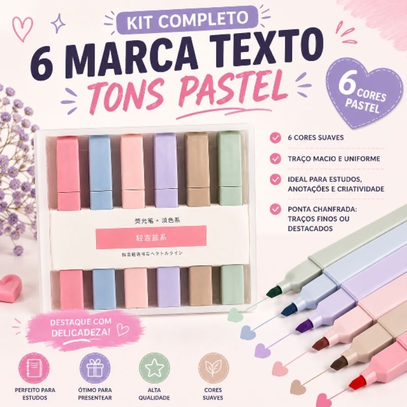 Kit 6 Marca Texto Tons Pastel Caneta Marca Texto Ponta Chanfrada Cores Suaves Para Estudo Bíblia Planner Escola Escritór