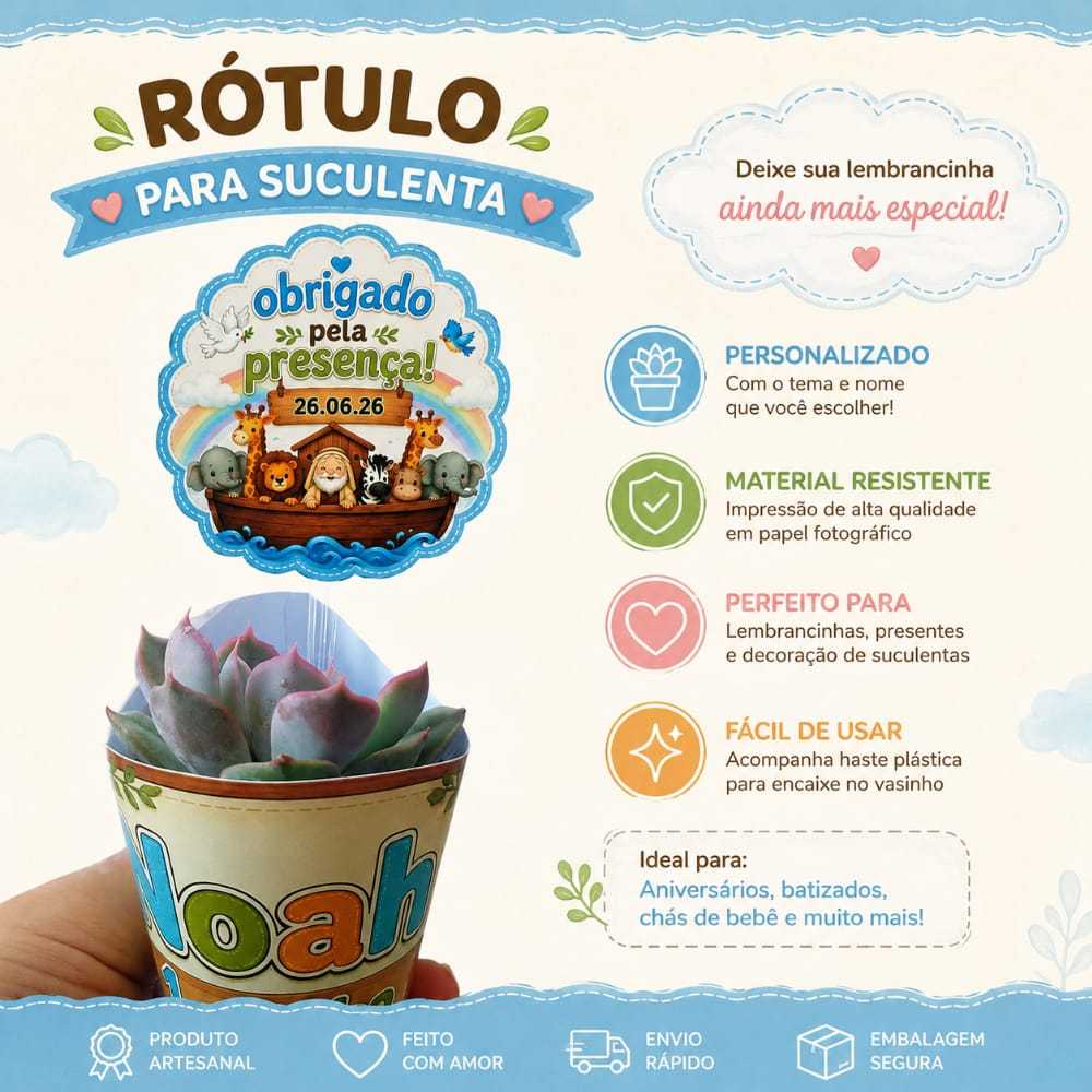Rótulo de Suculenta Arca de Nóe/aniversário | lembrancinha | chá de bebê | festa infantil
