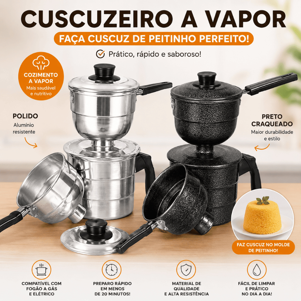 Duo Cuscuzeira Nordestina 3pcs: A Cuscuzeira Certa para Cada Momento (Individual e Compartilhar)