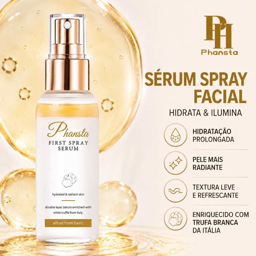 PHANSTA Bruma Facial Hidratante Primer Efeito Glow Skincare Maquiagem 100ml