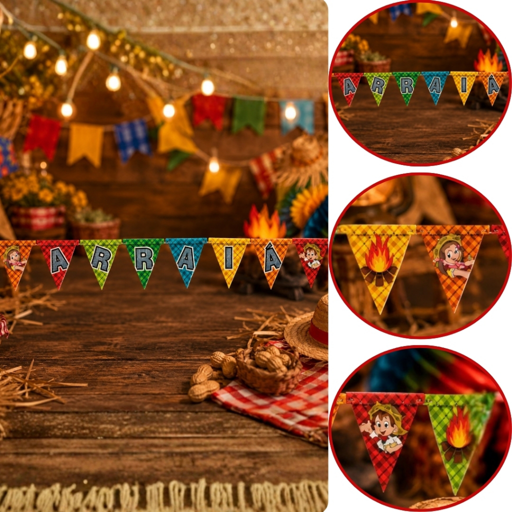 Faixa para festas JUNINA e aniversario infantil TEMA ARRAIÁ 106.2 (CHOCO)