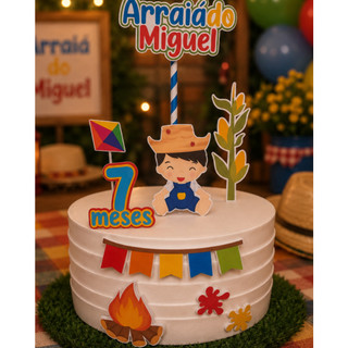 ENVIO IMEDIATO - Topo de Bolo Festa Junina Personalizado | Cake Topper Arraiá | Decoração São João Mesversário Junino