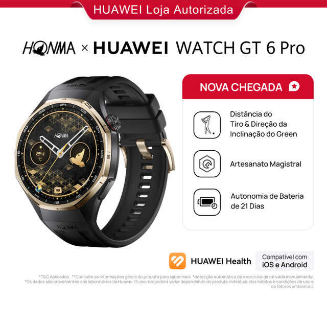 HUAWEI WATCH GT 6 Pro Honma| Smartwatch| Projetado com a HONMA| Até 21 dias de autonomia da bateria¹