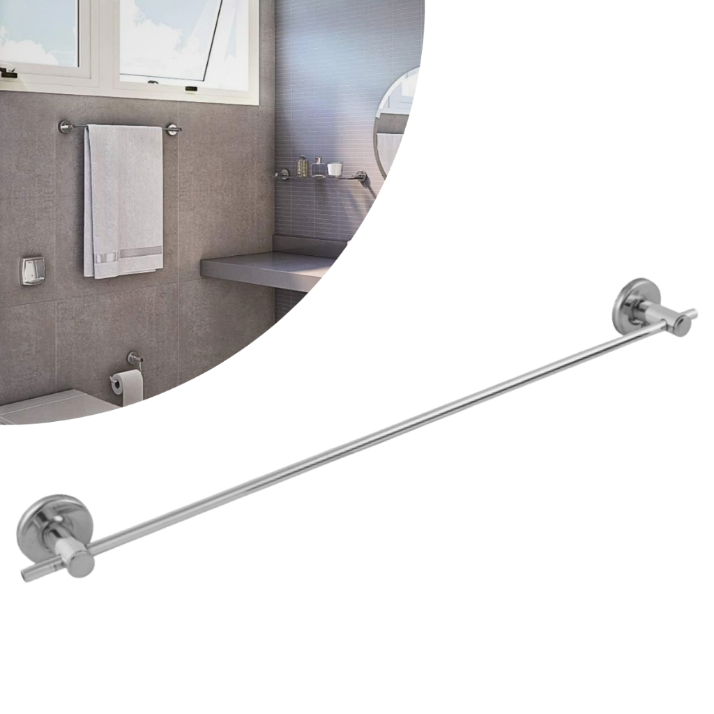 Porta Toalha De Banho Para Banheiro Em Alumínio 50cm Fixação Dupla de Parede Canoplas Aço Inox