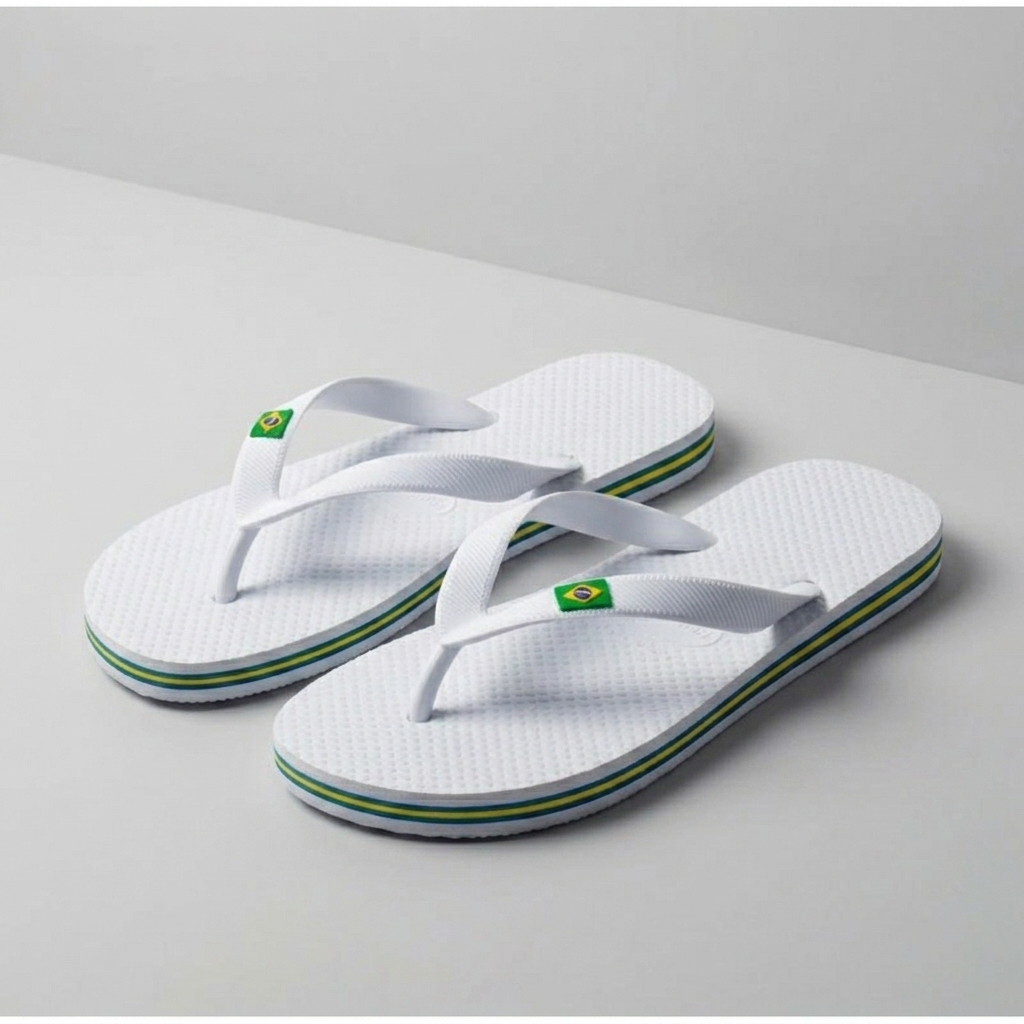 Chinelo de Dedo Masculino e Feminino Bandeira do Brasil do Brasil de Dedo Branca e Preto