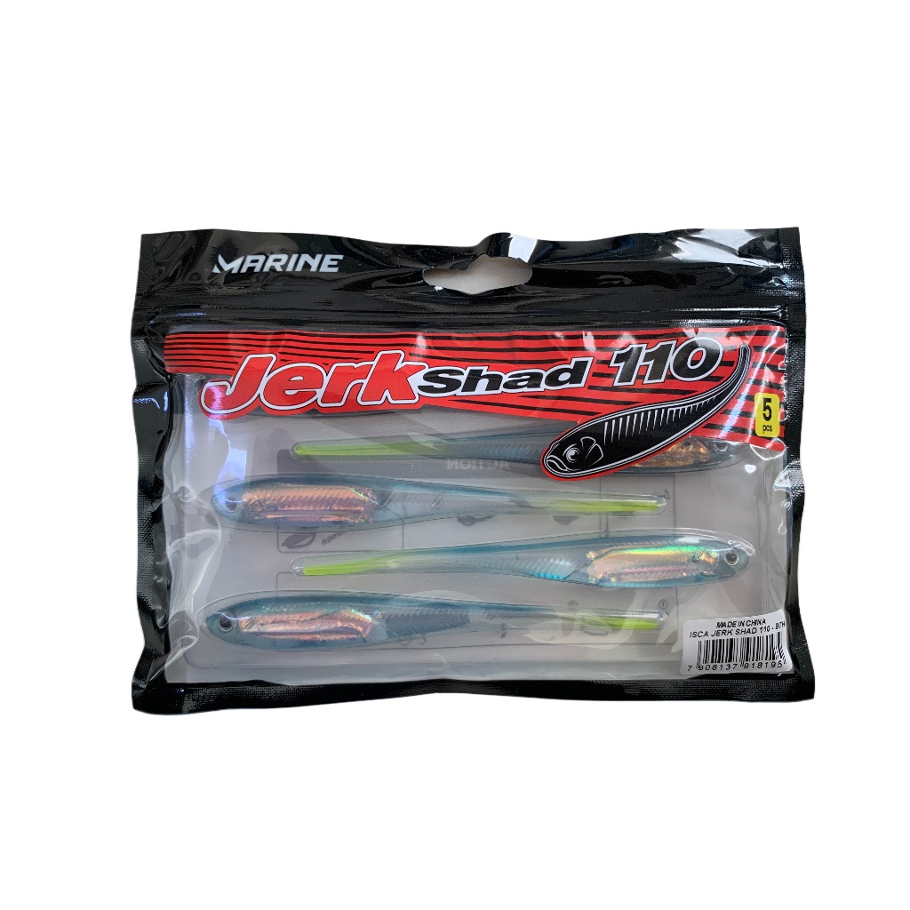 Kit c/ 5 Isca Artificial Marine Jerk Shad 110 11cm Soft Flexível Diversas Cores