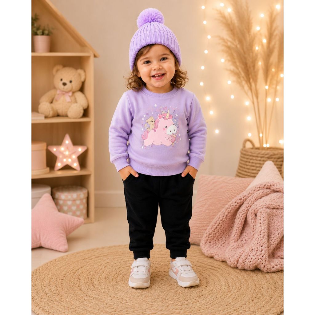 Conjunto de moletom infantil meninas bebê 1ao 8 blusa de frio+calça de moletom flanelada infantil