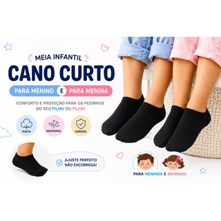 Kit De 3 Até 12 Pares De Meias INFANTIL Preta Algodão